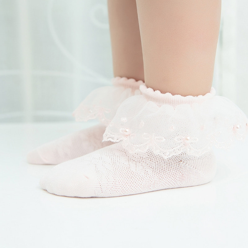 Mesh Pearl Lace Lace Socks Cotton Girls 'Bow Baby Thin Short Socks